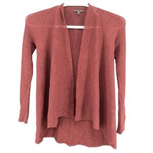 Eileen Fisher Womens XS Burgundy 100% Italian Wool Ribbed Open Front Cardigan